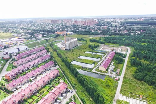 Top view of the village, fields and forests near the village