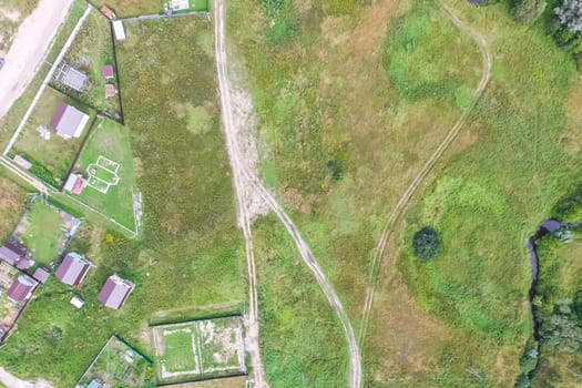 Top view of the village, fields and forests near the village