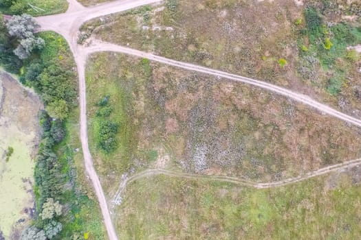Top view of the village, fields and forests near the village