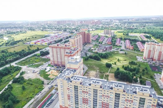 Top view of the city of Moscow, buildings and roads and other infrastructure of the city. Cityscape view from above.