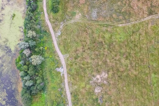 Top view of the village, fields and forests near the village