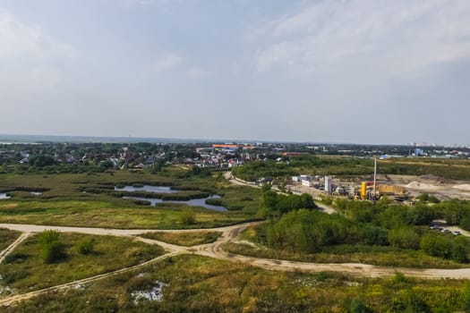 Top view of the village, fields and forests near the village