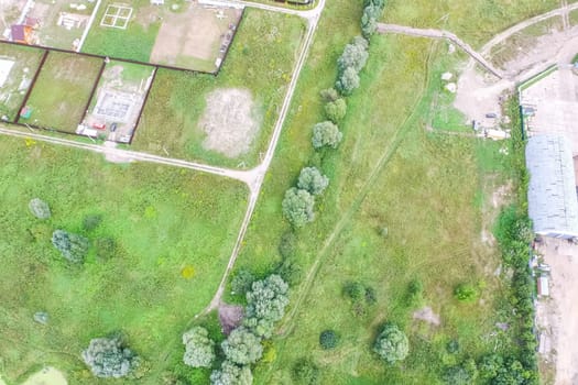 Top view of the village, fields and forests near the village