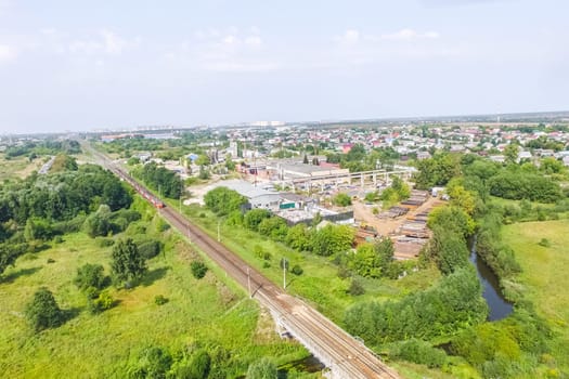 Top view of the village, fields and forests near the village