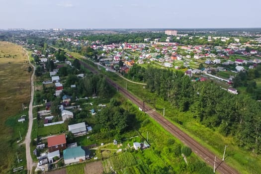 Top view of the village, fields and forests near the village