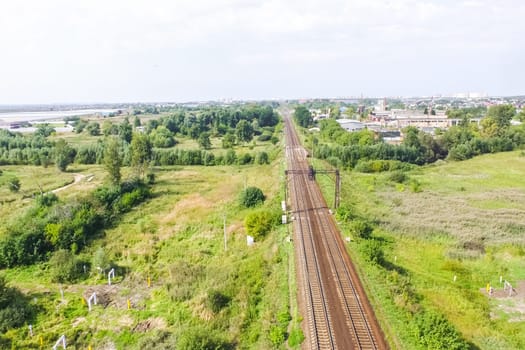 Top view of the village, fields and forests near the village