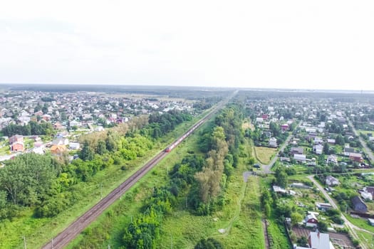 Top view of the village, fields and forests near the village