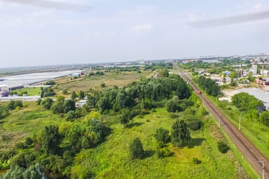Top view of the village, fields and forests near the village