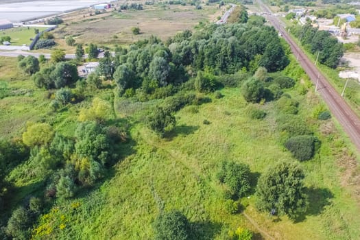 Top view of the village, fields and forests near the village