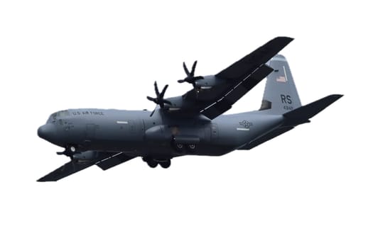 Kaiserslautern, Germany August 15, 2019: A US Air Force Lockheed C-130 Hercules approaching Ramstein Air Base