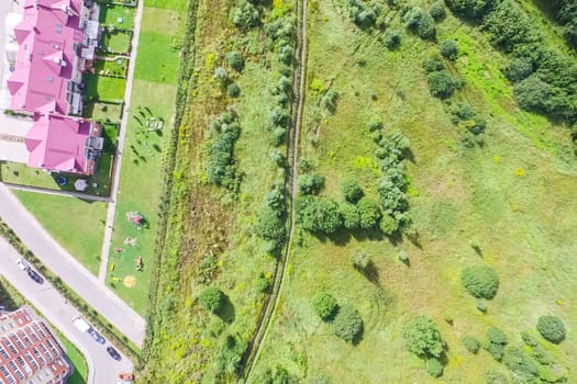Top view of the village, fields and forests near the village