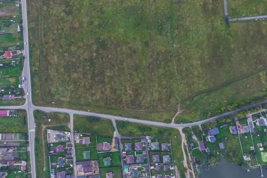 Top view of the village, fields and forests near the village