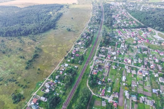 Top view of the village, fields and forests near the village