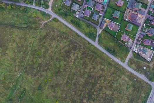 Top view of the village, fields and forests near the village