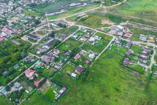 Top view of the village, fields and forests near the village