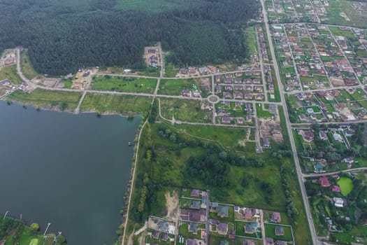 Top view of the village, fields and forests near the village