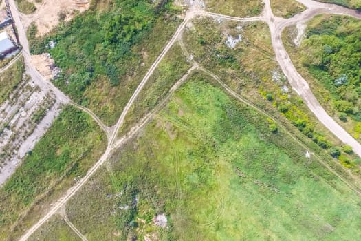 Top view of the village, fields and forests near the village