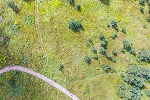 Top view of the village, fields and forests near the village
