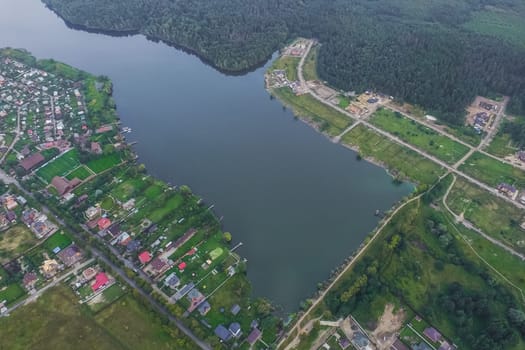 Top view of the village, fields and forests near the village