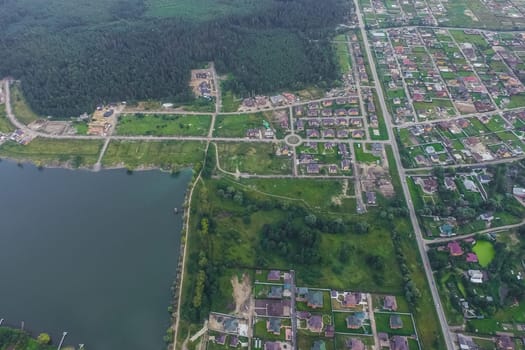 Top view of the village, fields and forests near the village