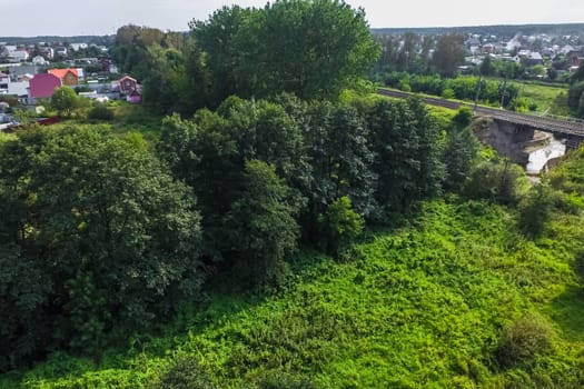 Top view of the village, fields and forests near the village