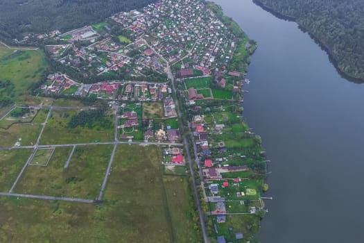 Top view of the village, fields and forests near the village