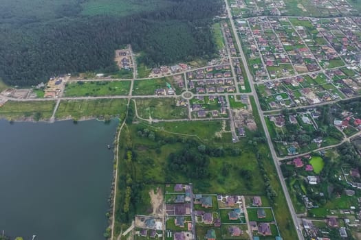 Top view of the village, fields and forests near the village