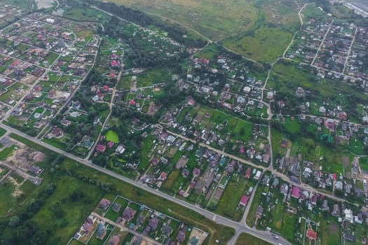 Top view of the village, fields and forests near the village