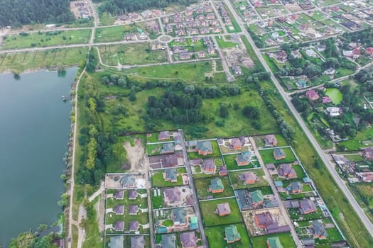 Top view of the village, fields and forests near the village