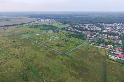 Top view of the village, fields and forests near the village