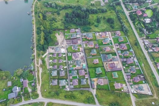 Top view of the village, fields and forests near the village