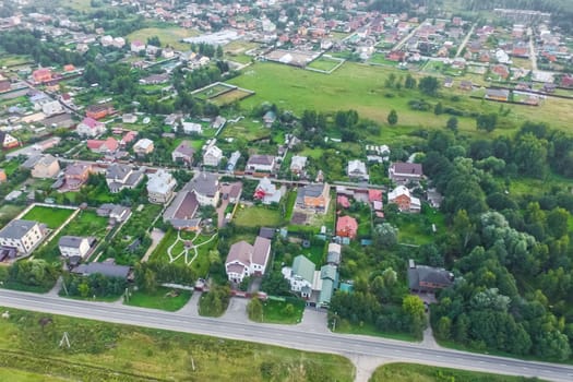 Top view of the village, fields and forests near the village