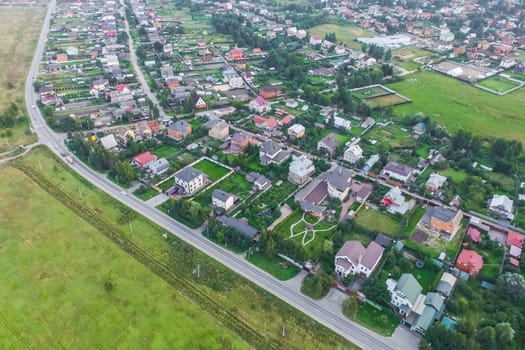 Top view of the village, fields and forests near the village