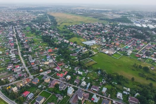 Top view of the village, fields and forests near the village