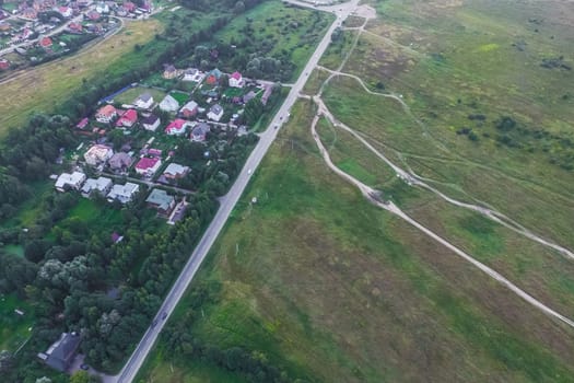 Top view of the village, fields and forests near the village