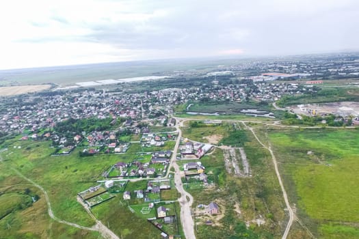 Top view of the village, fields and forests near the village