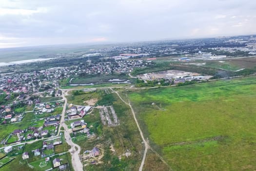 Top view of the village, fields and forests near the village