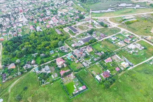 Top view of the village, fields and forests near the village