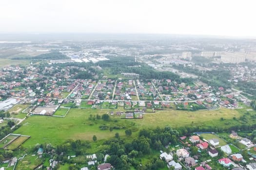 Top view of the village, fields and forests near the village