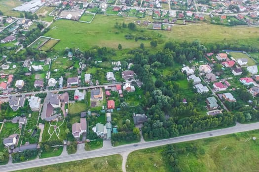 Top view of the village, fields and forests near the village