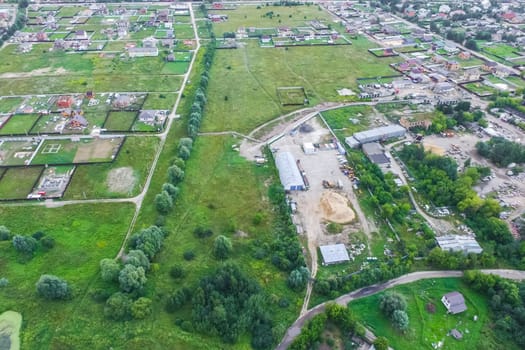 Top view of the village, fields and forests near the village