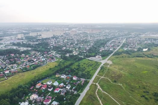 Top view of the village, fields and forests near the village