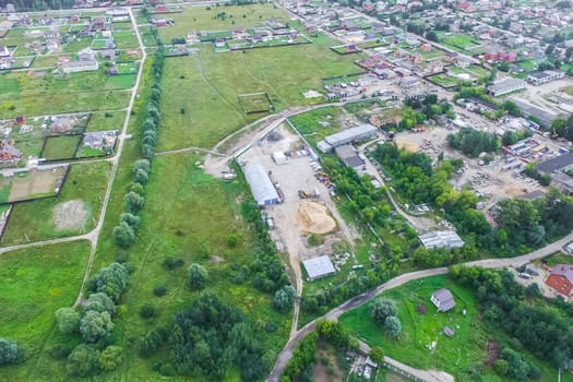 Top view of the village, fields and forests near the village