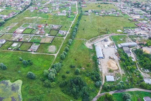 Top view of the village, fields and forests near the village
