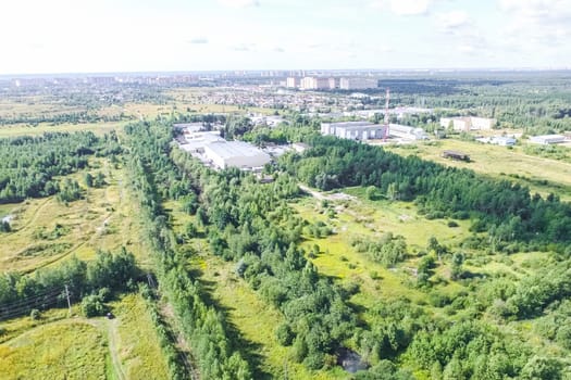 Top view of the village, fields and forests near the village