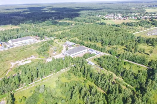 Top view of the village, fields and forests near the village