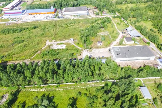Top view of the village, fields and forests near the village