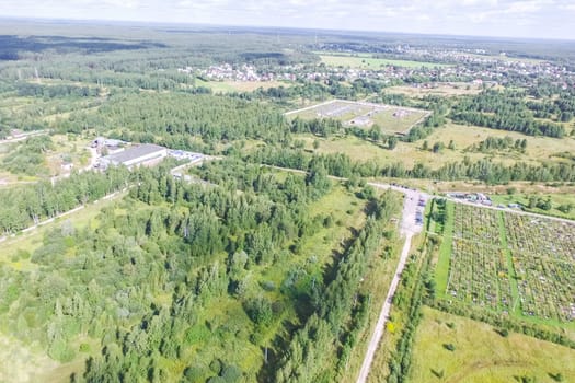 Top view of the village, fields and forests near the village