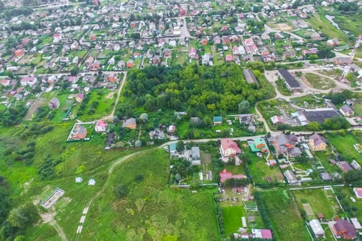 Top view of the village, fields and forests near the village