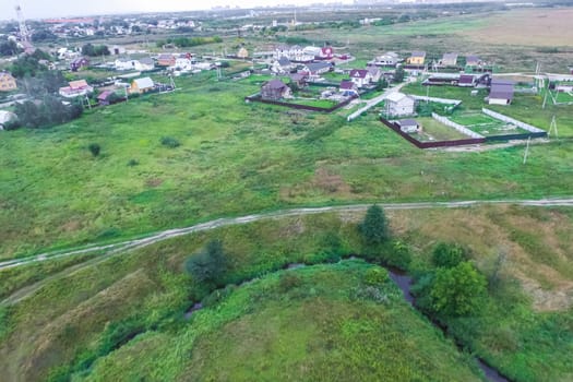 Top view of the village, fields and forests near the village